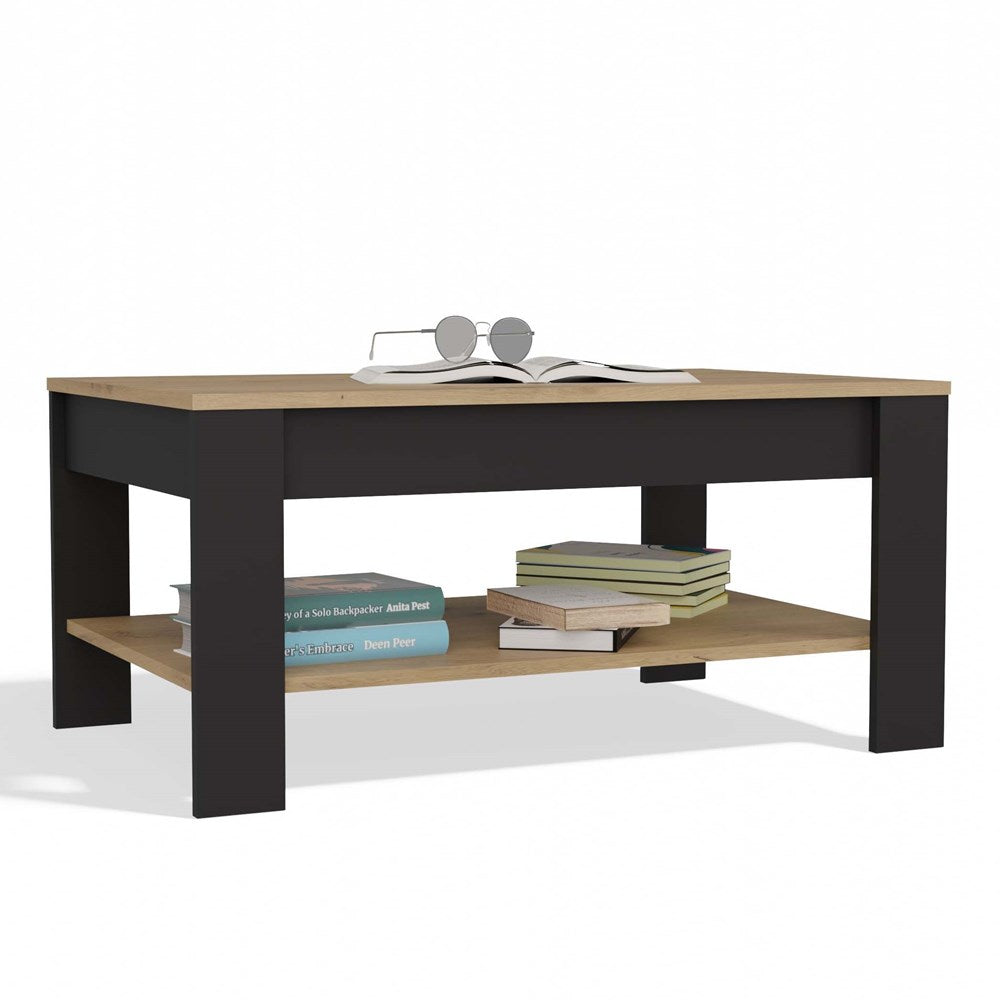 OHIO - Table Basse Chêne Artisan Noir avec Étagère