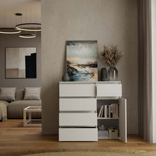1D5S Commode - 1 porte à 5 tiroirs pour salon, chambre ou chambre d'amis