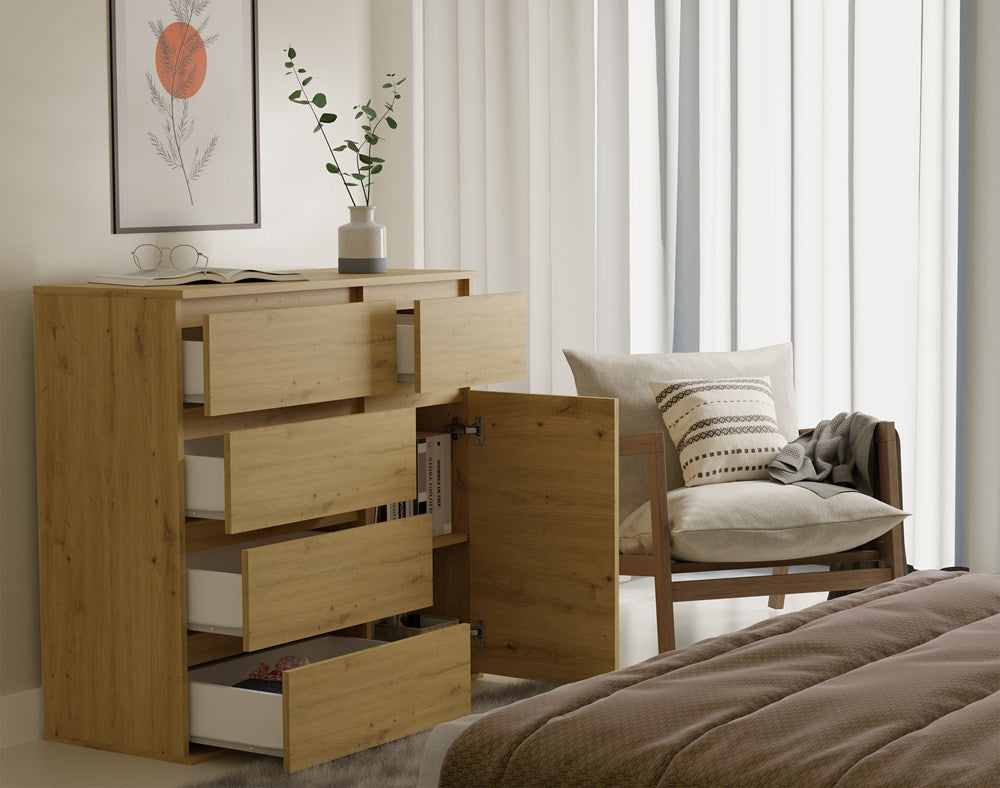 1D5S Commode - 1 porte à 5 tiroirs pour salon, chambre ou chambre d'amis