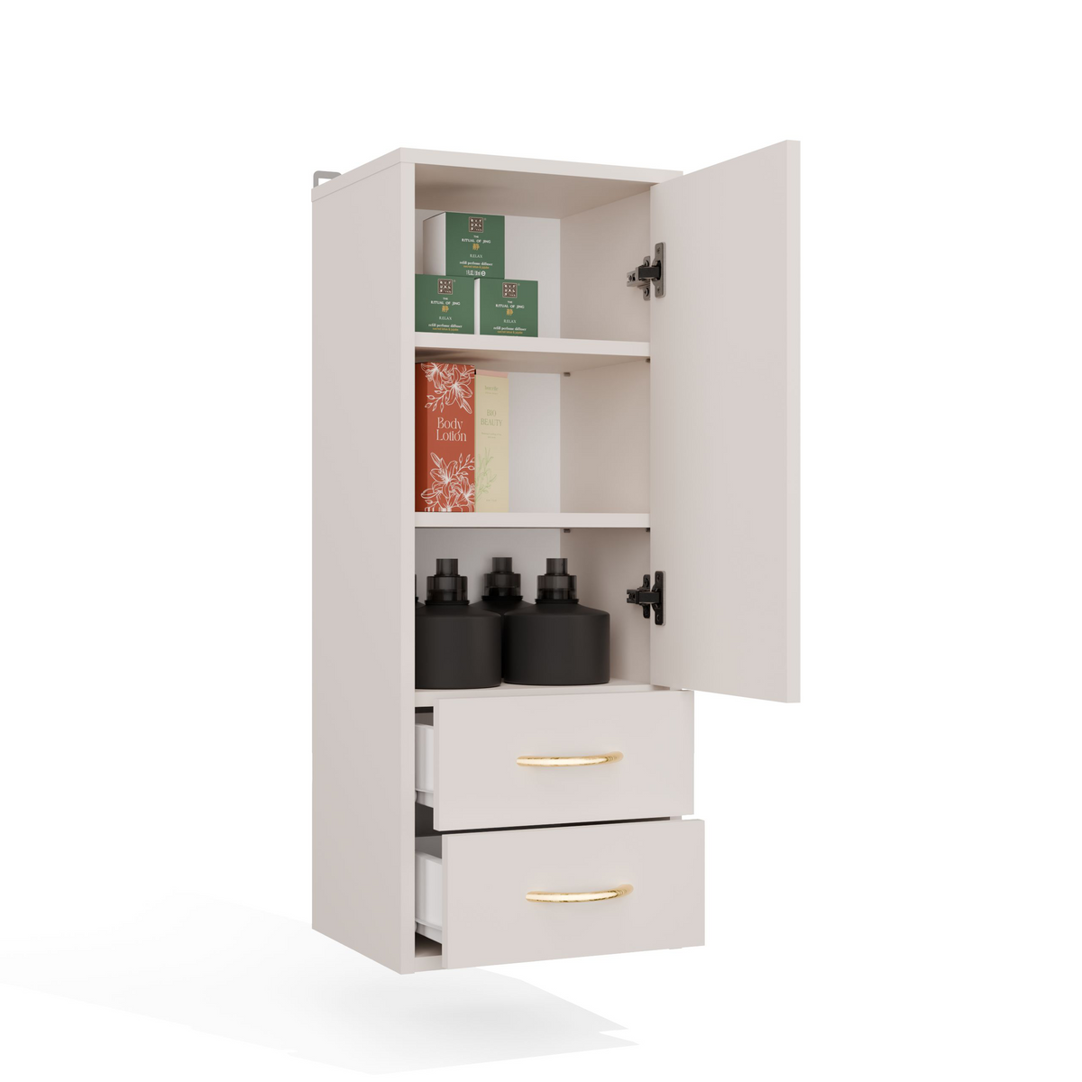 NINA W1D2S - Meuble de salle de bain 3 étagères & 2 tiroirs