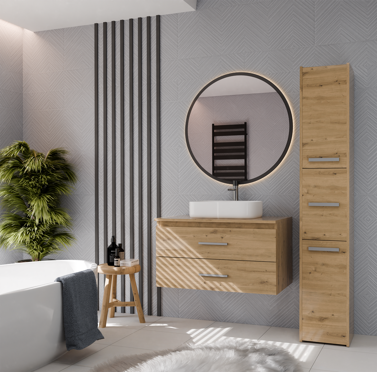 NEL 80 Meuble de salle de bain avec vasque, 2 tiroirs