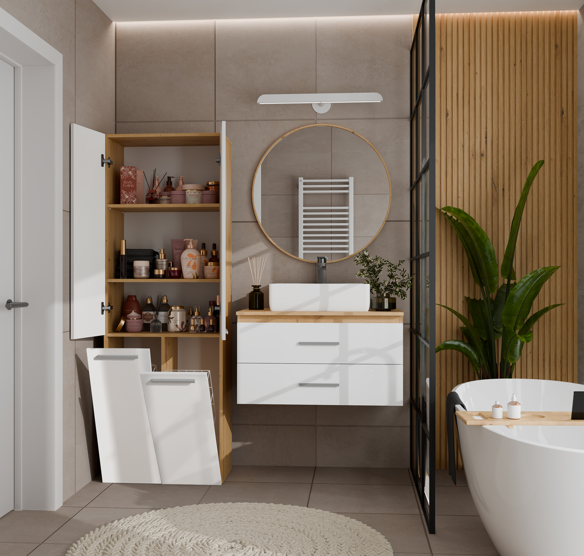 NEL 2K DD - Armoire de salle de bain 2 paniers à linge