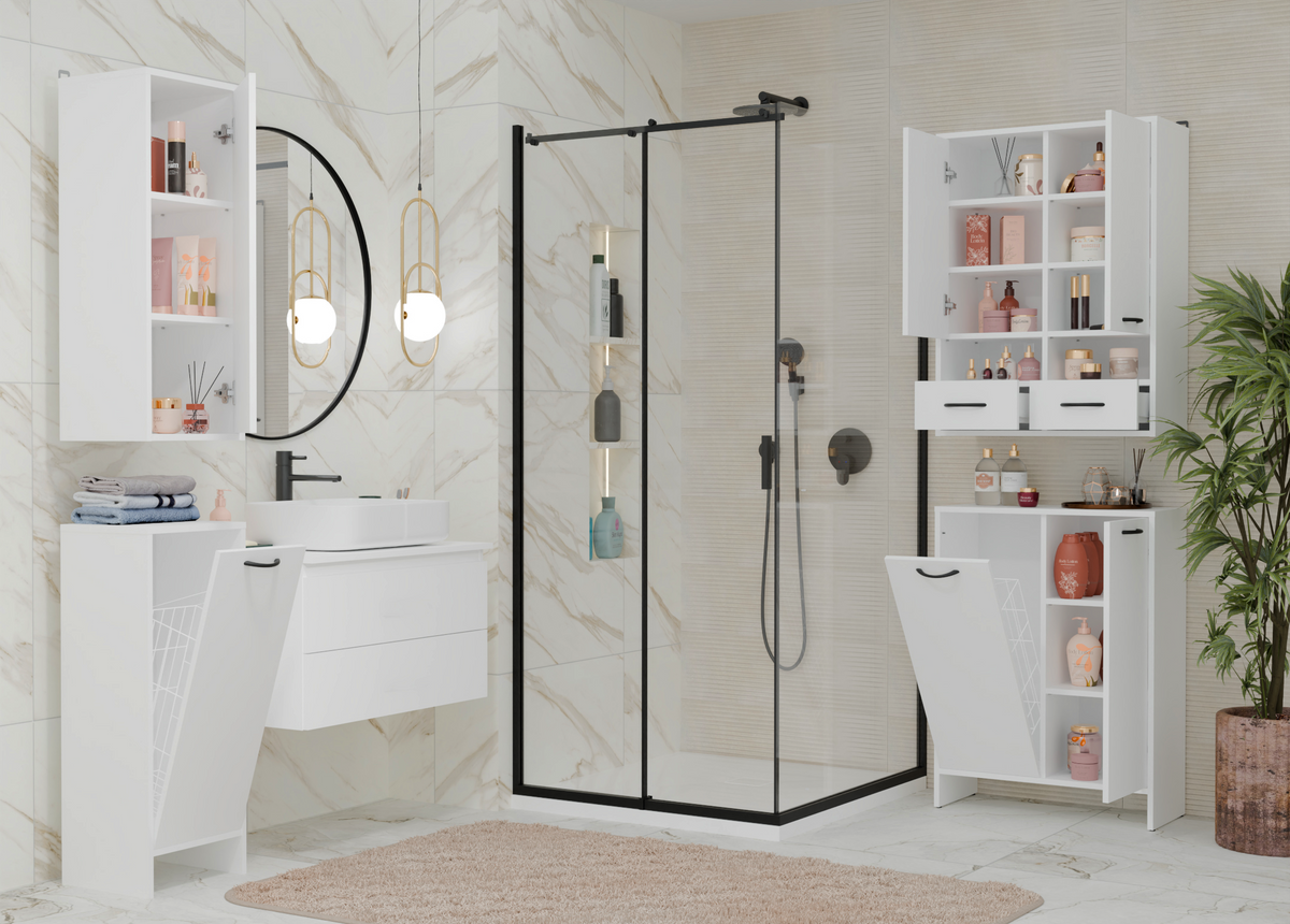NINA 1K - Armoire de salle de bain avec panier à linge