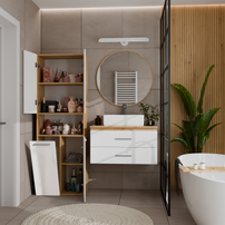 NEL 1K DK - Armoire de salle de bain avec panier à linge
