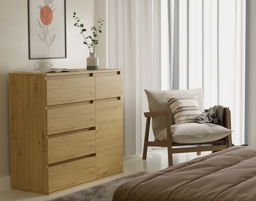 1D5S Commode - 1 porte à 5 tiroirs pour salon, chambre ou chambre d'amis