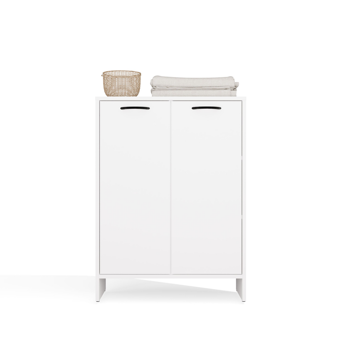 NINA 1K1D - Armoire de salle de bain panier à linge 3 étagères et 2 portes