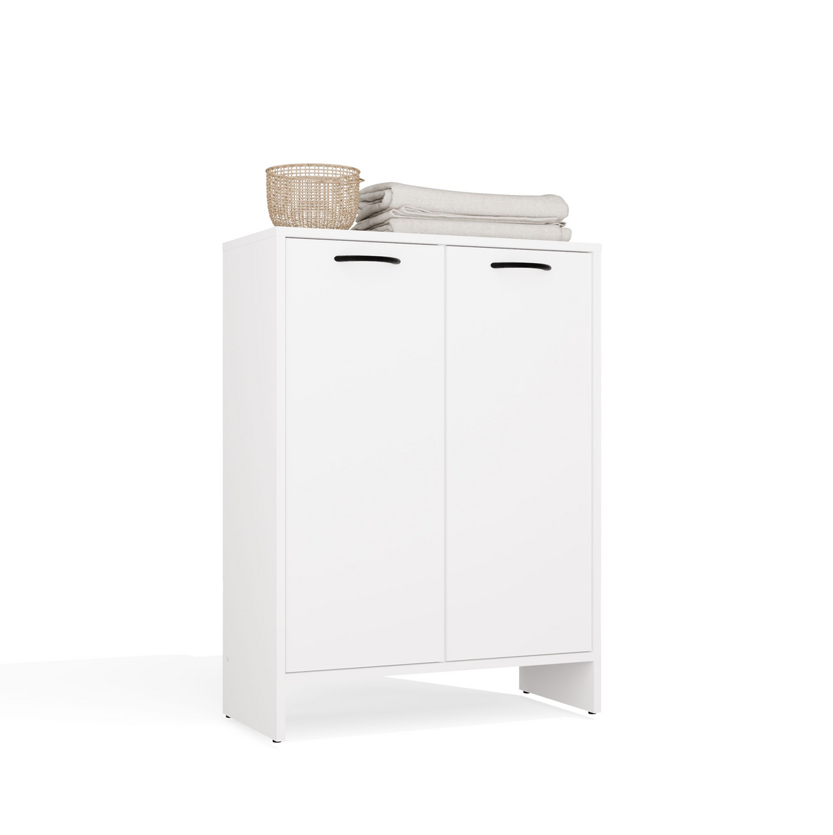 NINA 1K1D - Armoire de salle de bain panier à linge 3 étagères et 2 portes
