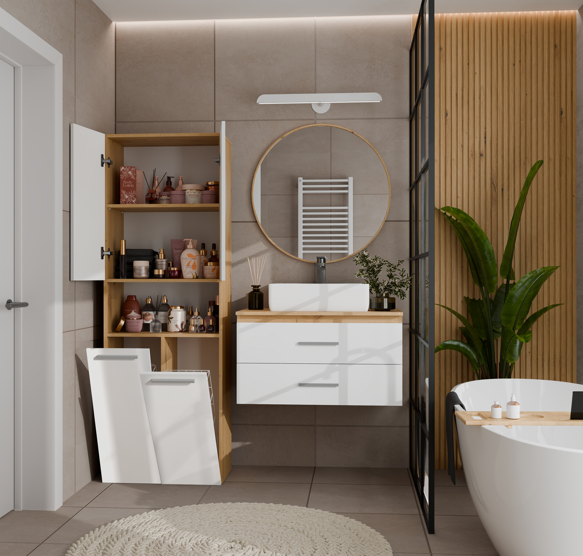NEL 2K DK - Armoire de salle de bain 2 paniers à linge