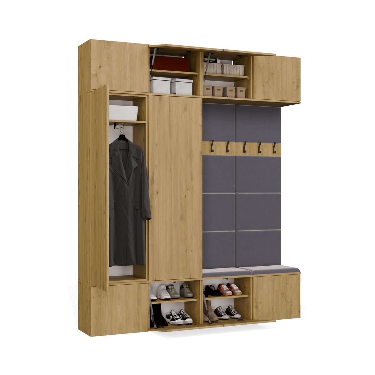 HAGA IV 2SZ2W - Ensemble d’entrée avec 2 armoires + 2 porte-manteaux 6 crochets + banc