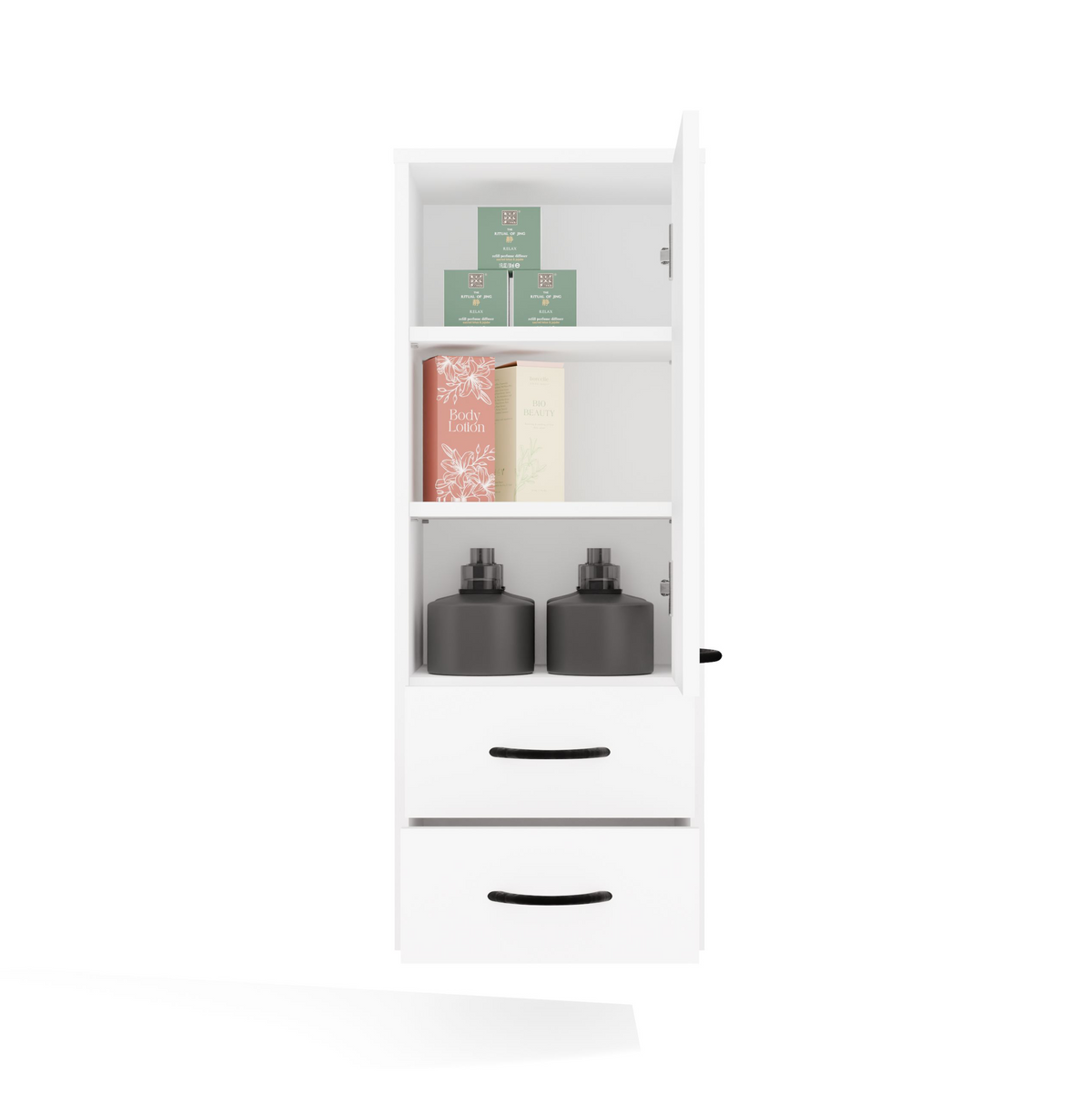 NINA W1D2S - Meuble de salle de bain 3 étagères & 2 tiroirs