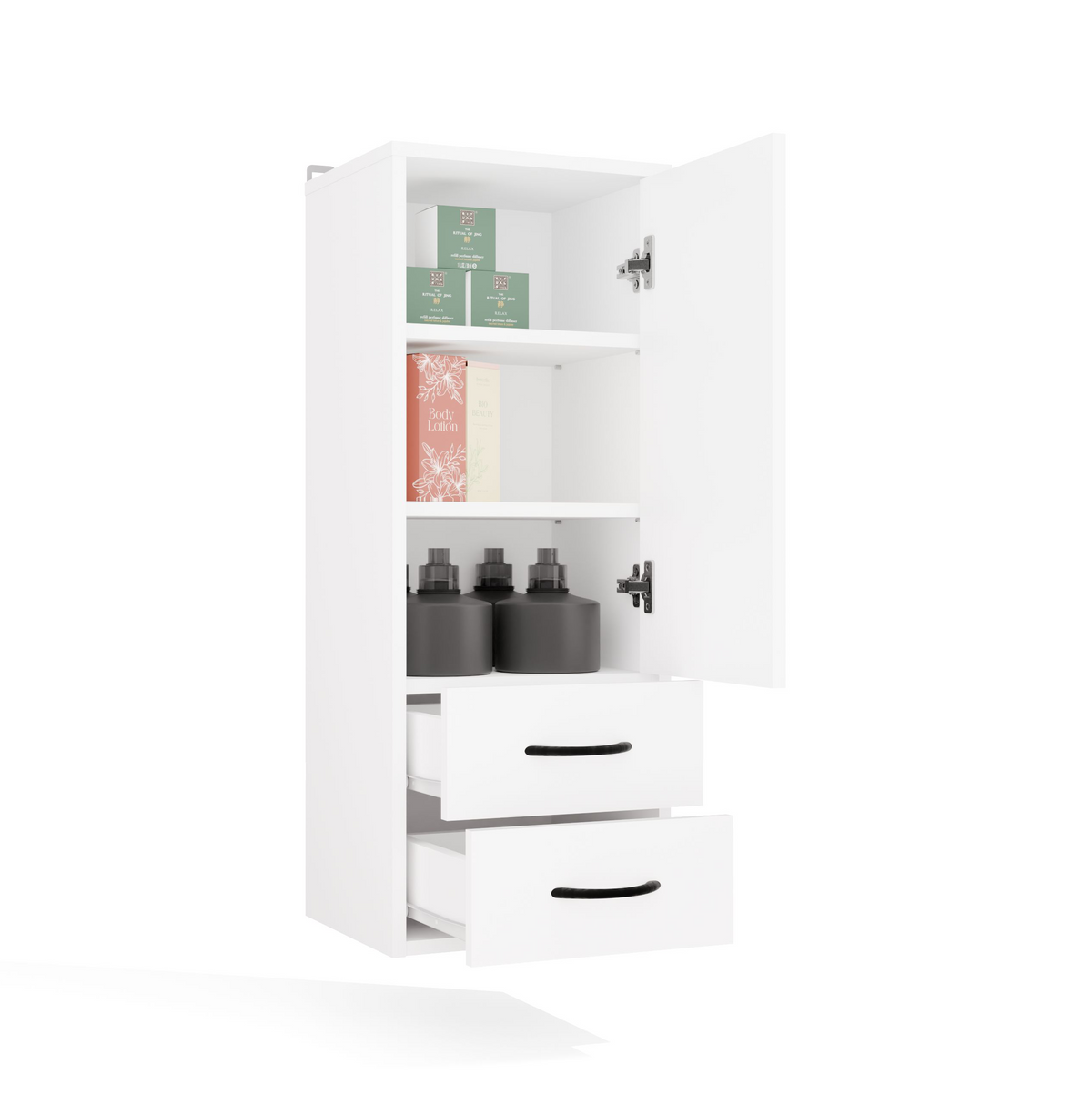 NINA W1D2S - Meuble de salle de bain 3 étagères & 2 tiroirs