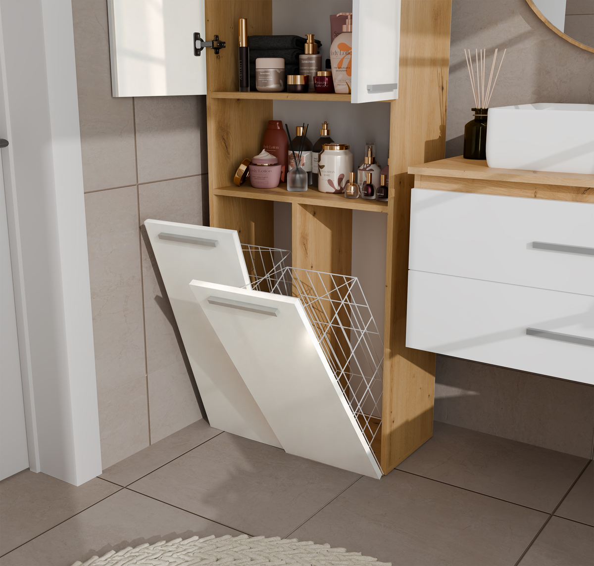 NEL 2K DK - Armoire de salle de bain 2 paniers à linge