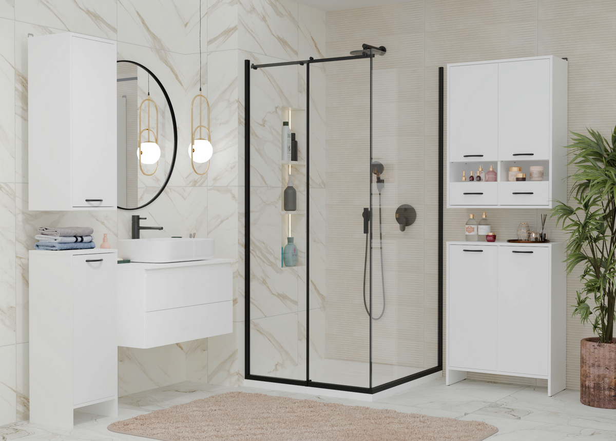 NINA 1K - Armoire de salle de bain avec panier à linge