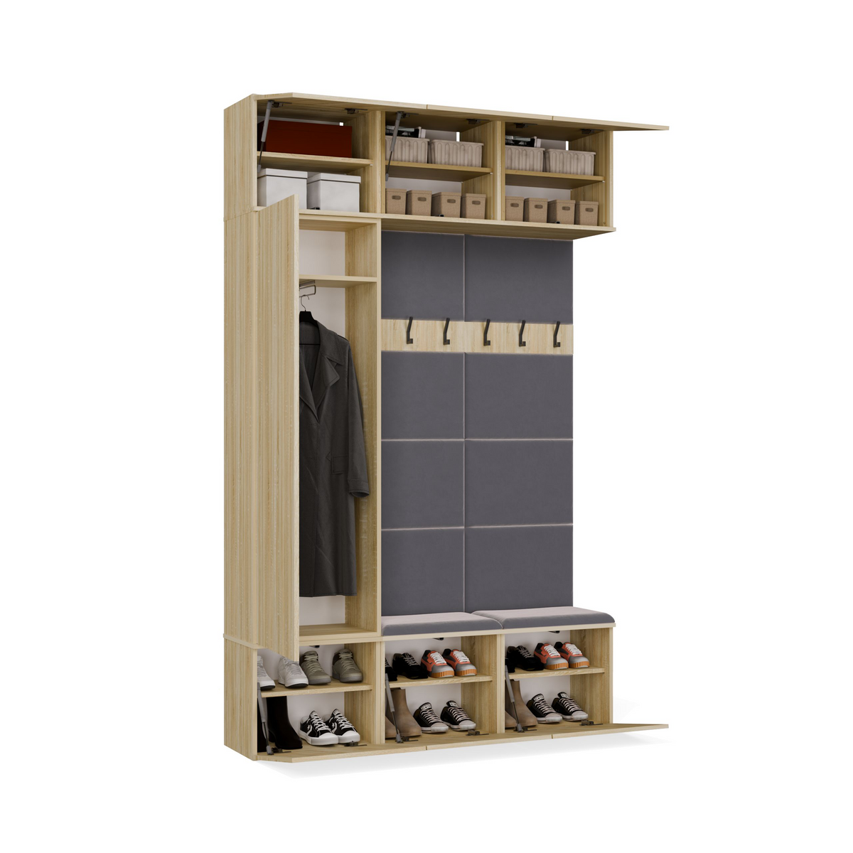 HAGA III 1 SZ2W- Ensemble d’entrée avec 1 armoire + 2 porte-manteaux 6 crochets