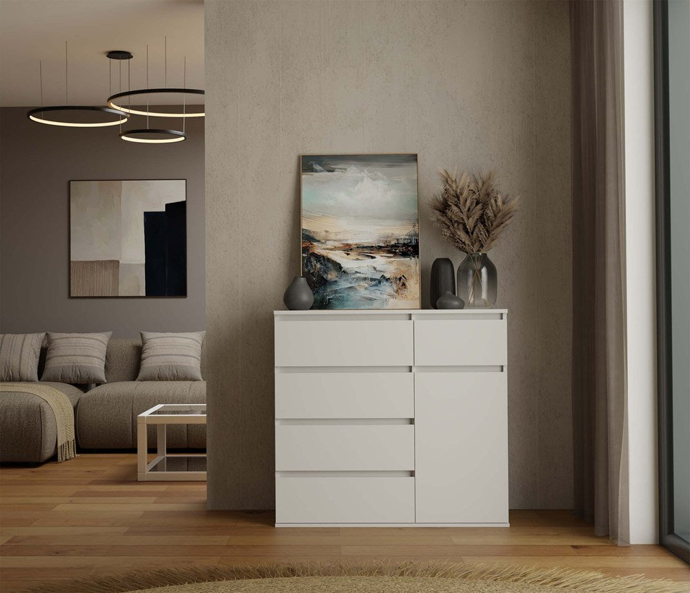 1D5S Commode - 1 porte à 5 tiroirs pour salon, chambre ou chambre d'amis