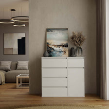 1D5S Commode - 1 porte à 5 tiroirs pour salon, chambre ou chambre d'amis