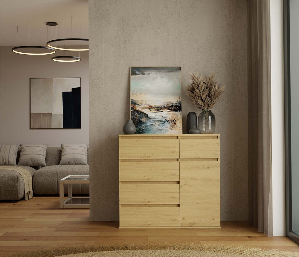 1D5S Commode - 1 porte à 5 tiroirs pour salon, chambre ou chambre d'amis