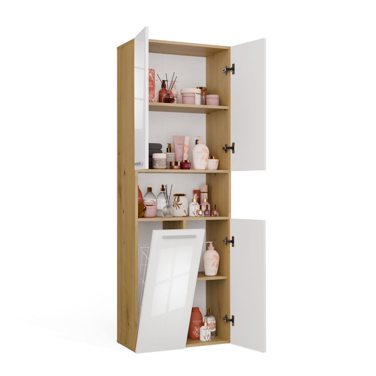 NEL 1K DK - Armoire de salle de bain avec panier à linge