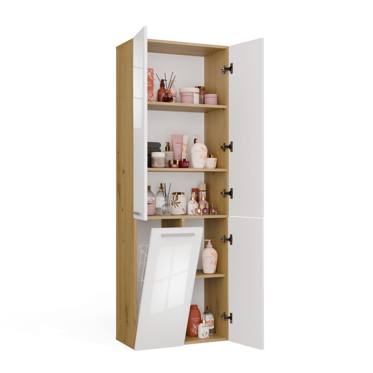 NEL 1K DD - Armoire de salle de bain avec panier à linge