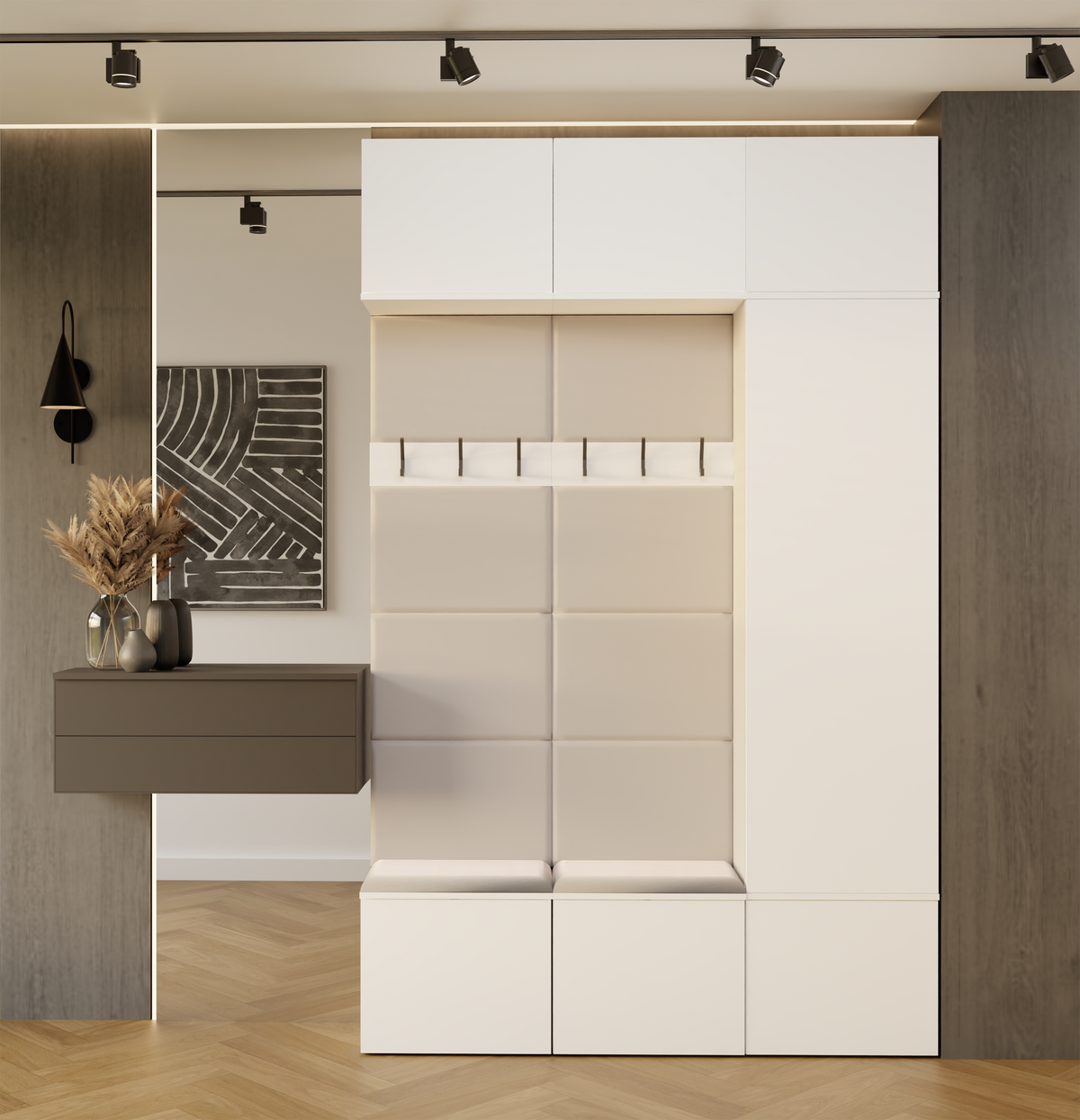 HAGA III 1 SZ2W- Ensemble d’entrée avec 1 armoire + 2 porte-manteaux 6 crochets