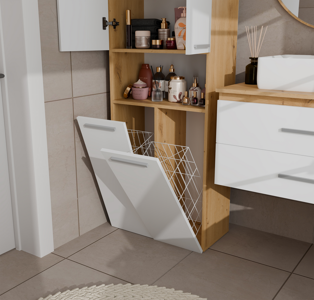 NEL 2K DK - Armoire de salle de bain 2 paniers à linge