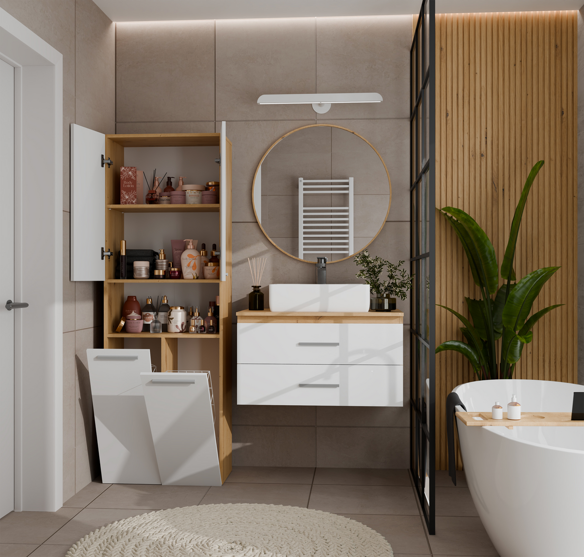 NEL 2K DK - Armoire de salle de bain 2 paniers à linge