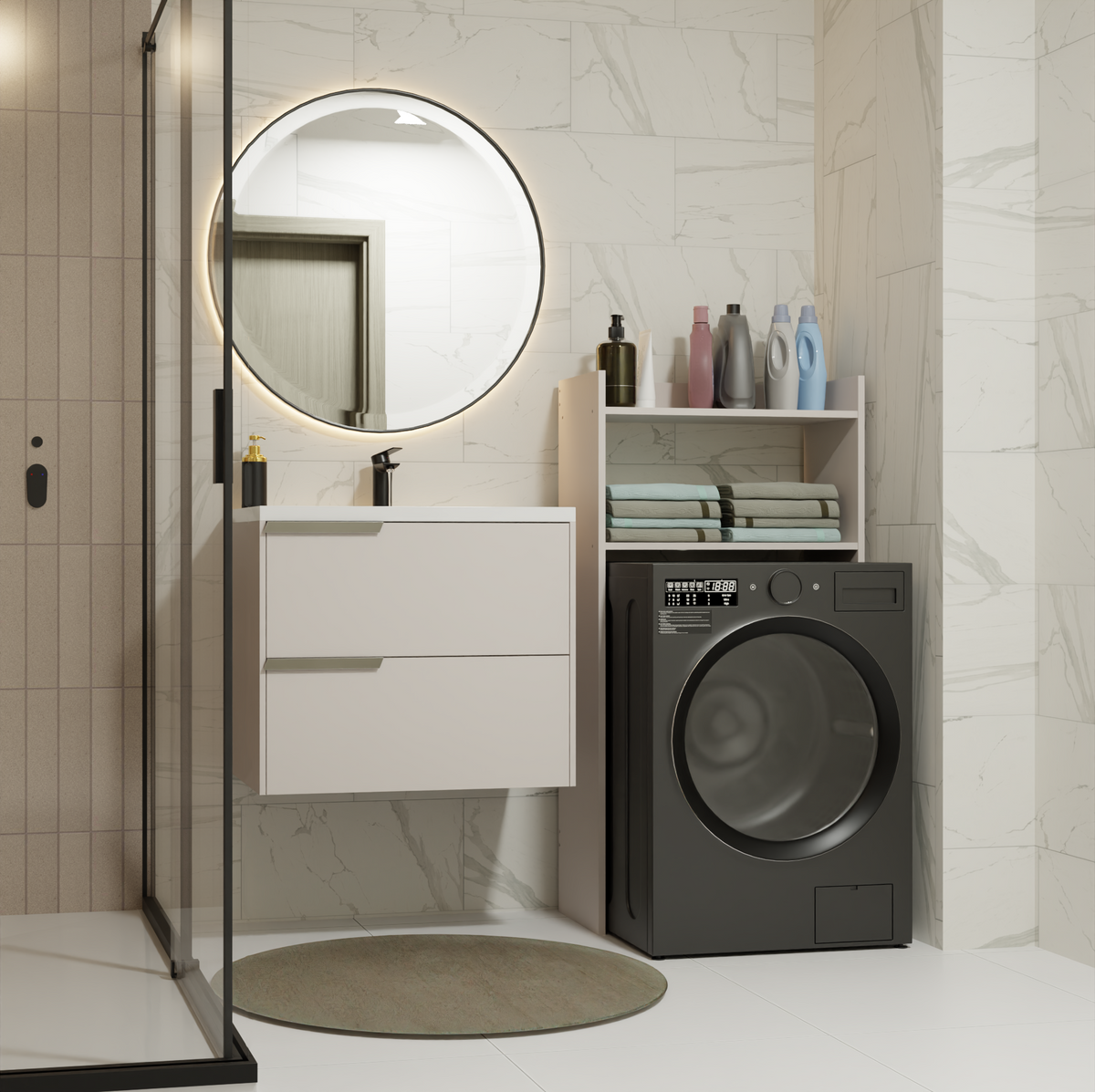 NINA NP - Meuble de salle de bain pour machine à laver, 2 étagères