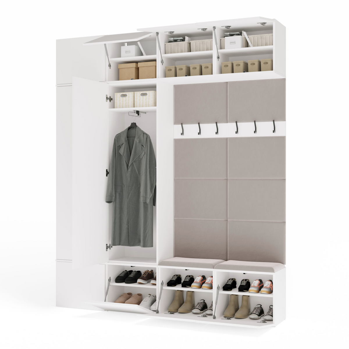 HAGA IV 2SZ2W - Ensemble d’entrée avec 2 armoires + 2 porte-manteaux 6 crochets + banc