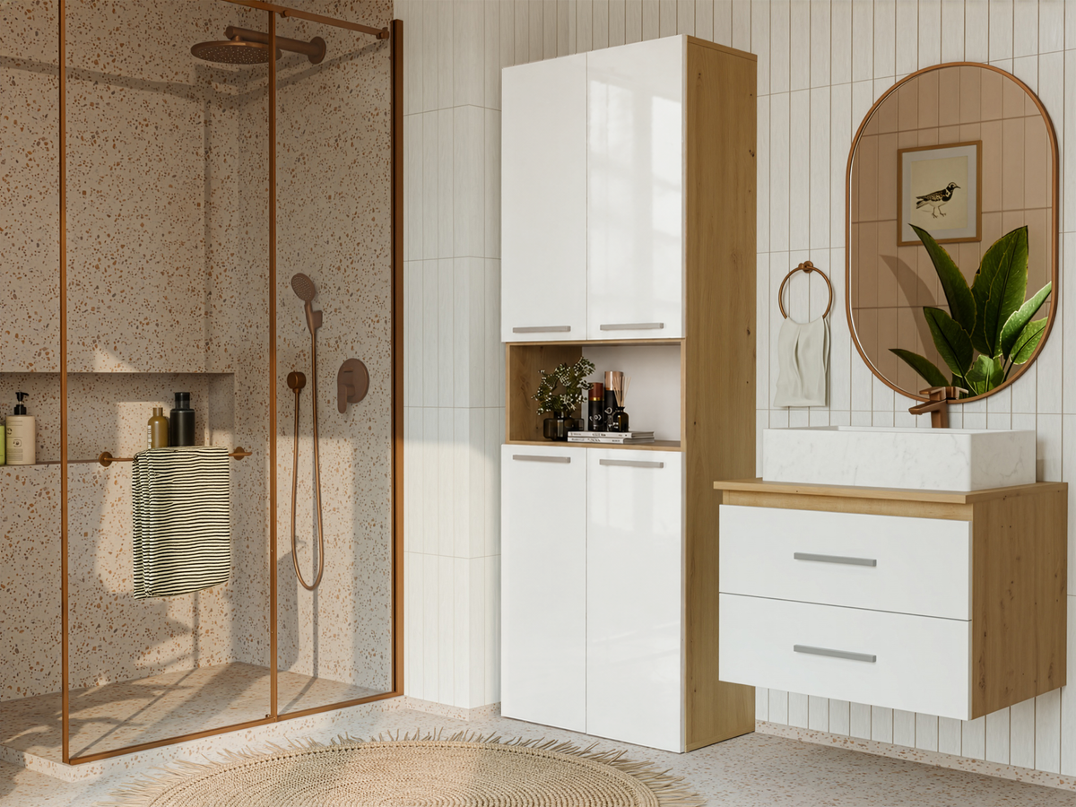 NEL 1K DK - Armoire de salle de bain avec panier à linge