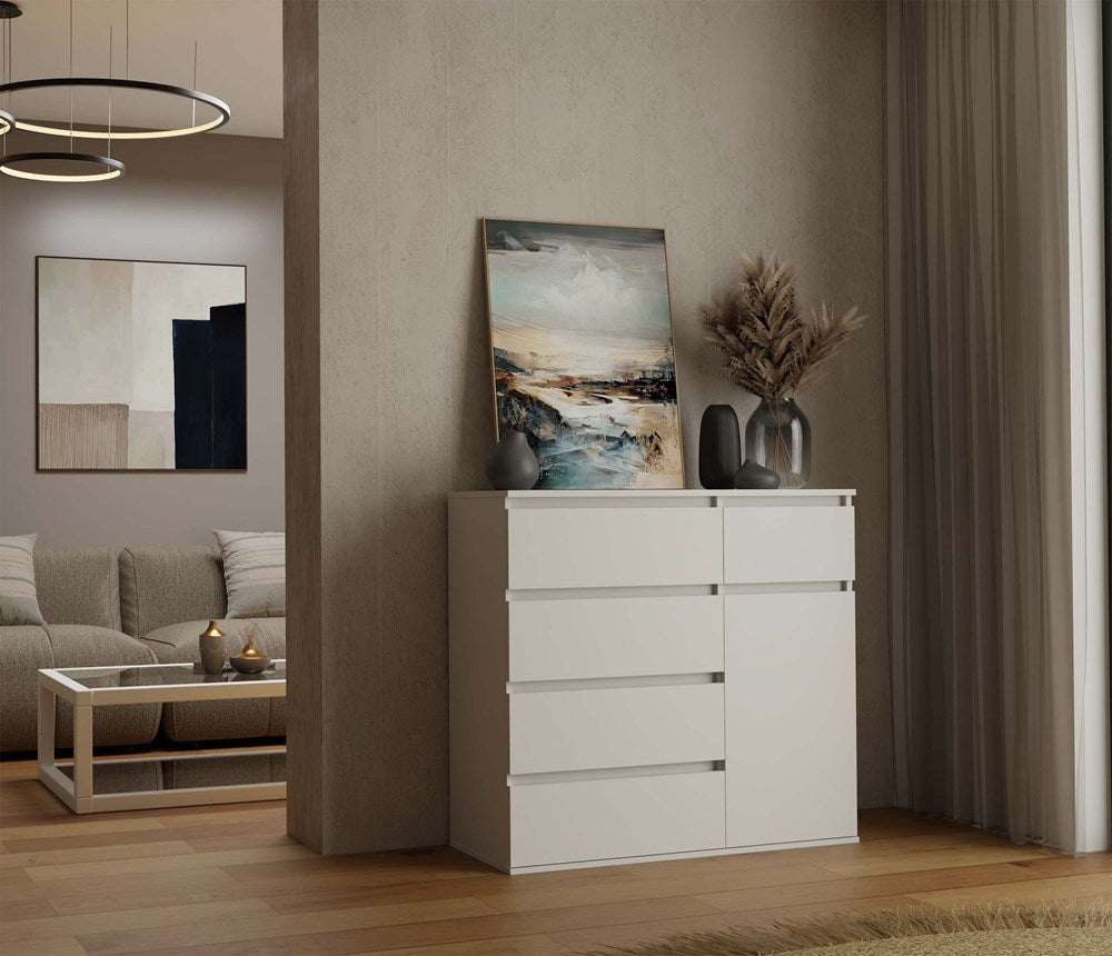 1D5S Commode - 1 porte à 5 tiroirs pour salon, chambre ou chambre d'amis