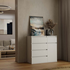 1D5S Commode - 1 porte à 5 tiroirs pour salon, chambre ou chambre d'amis