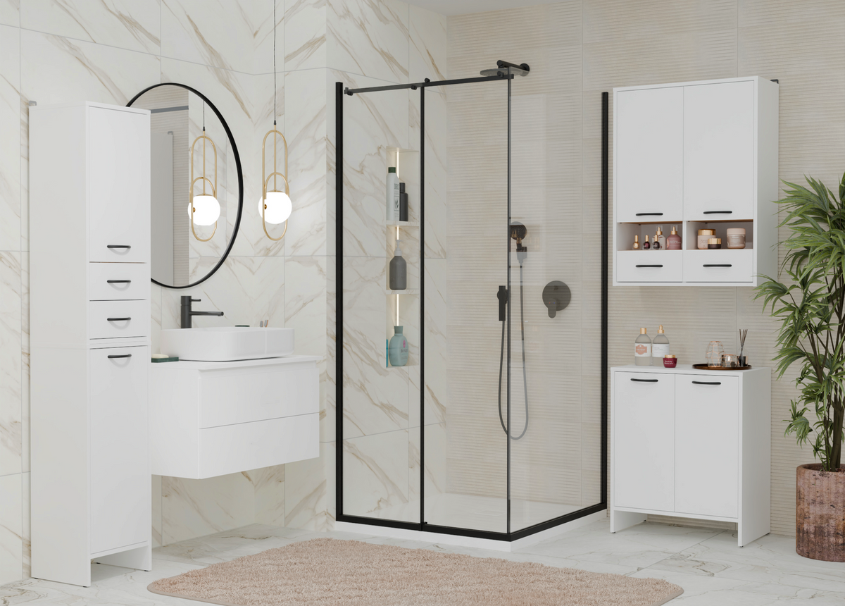 NINA W1D2S - Meuble de salle de bain 3 étagères & 2 tiroirs