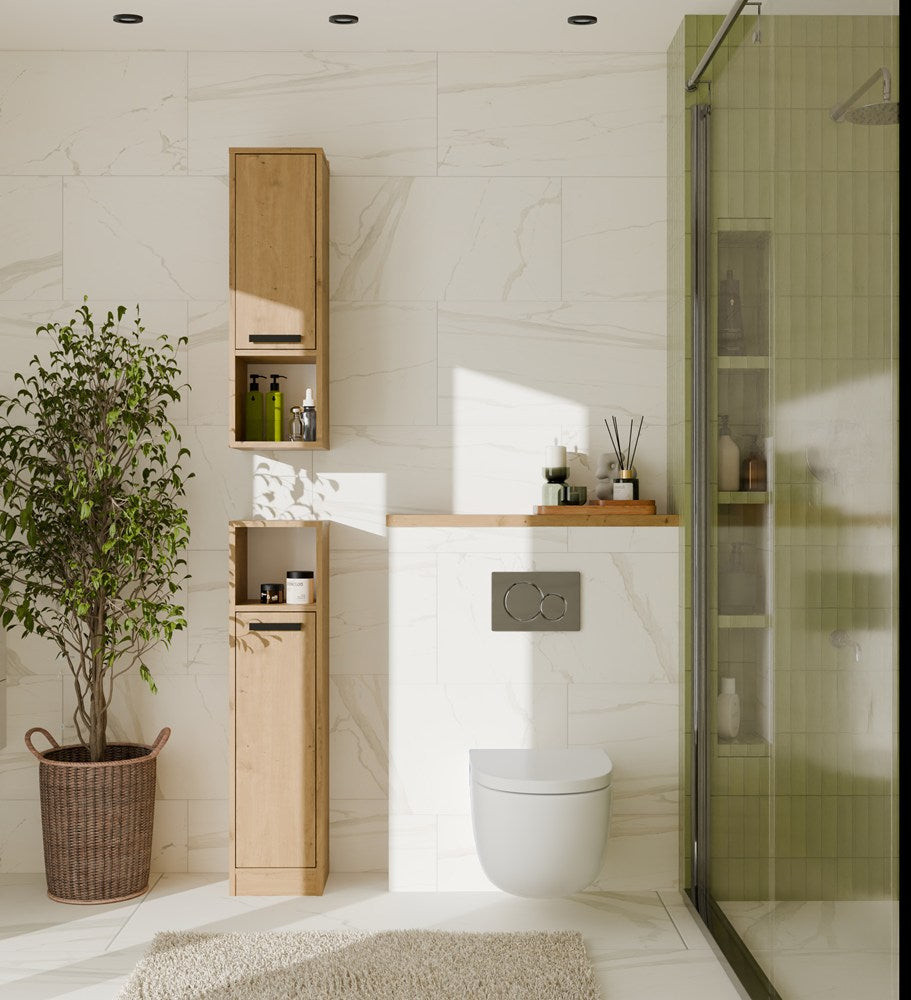MEXY W1D - Meuble de salle de bain suspendu, 1 porte, 3 étagères