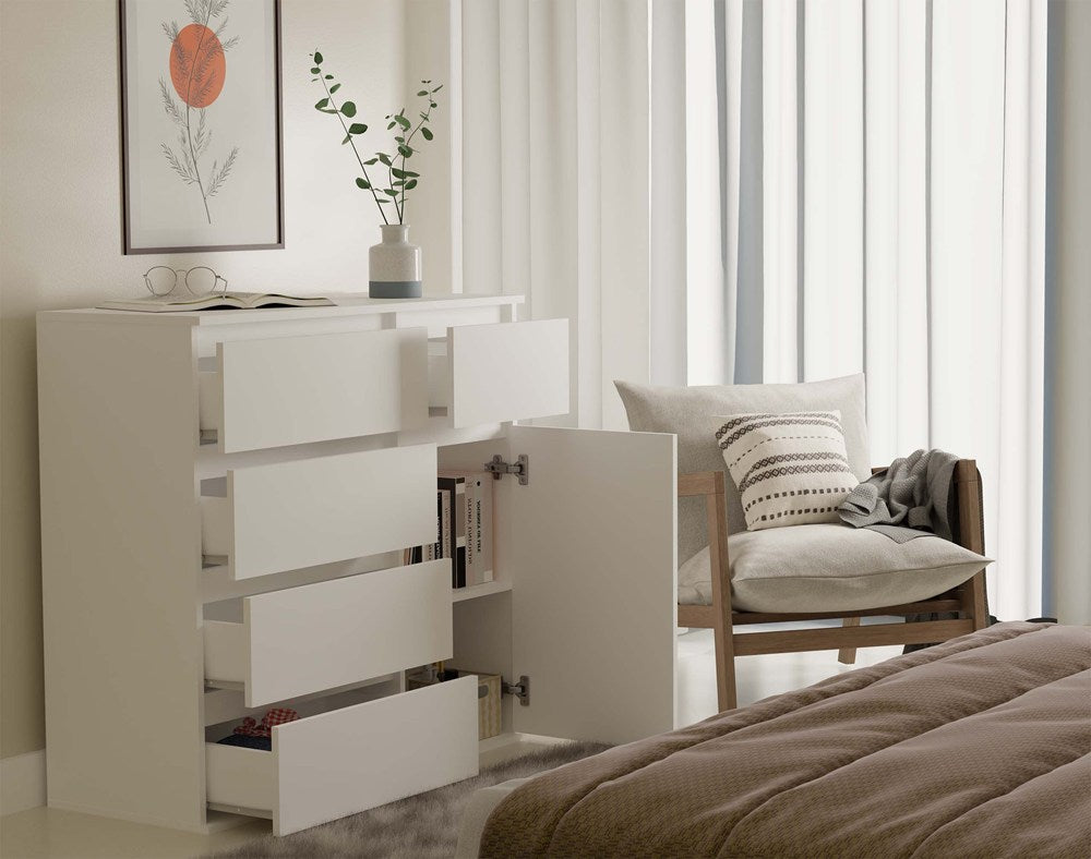 1D5S Commode - 1 porte à 5 tiroirs pour salon, chambre ou chambre d'amis