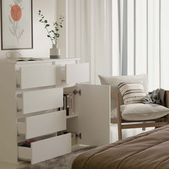 1D5S Commode - 1 porte à 5 tiroirs pour salon, chambre ou chambre d'amis