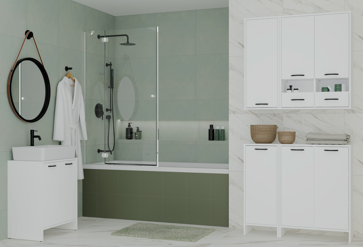 NINA 1K - Armoire de salle de bain avec panier à linge