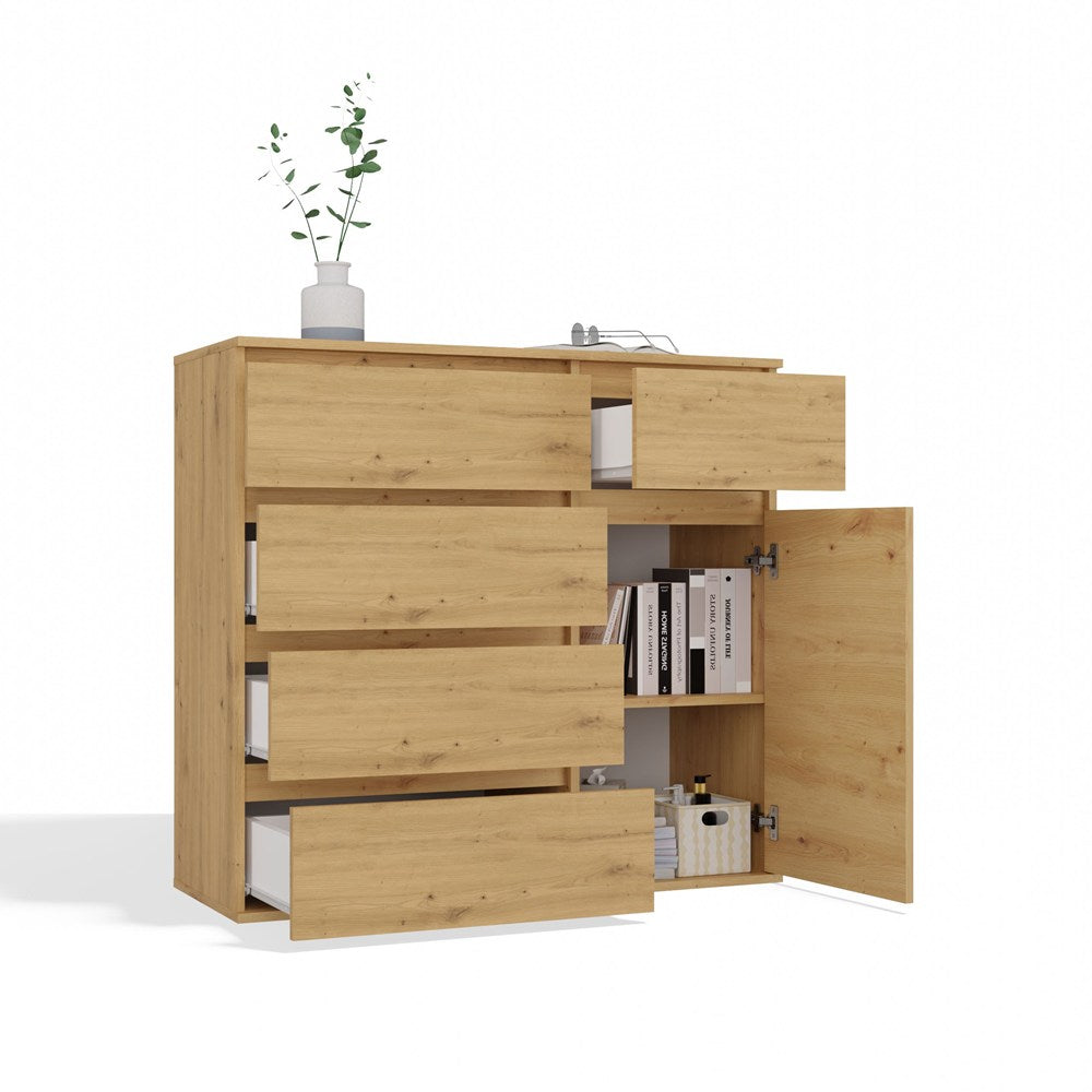 1D5S Commode - 1 porte à 5 tiroirs pour salon, chambre ou chambre d'amis