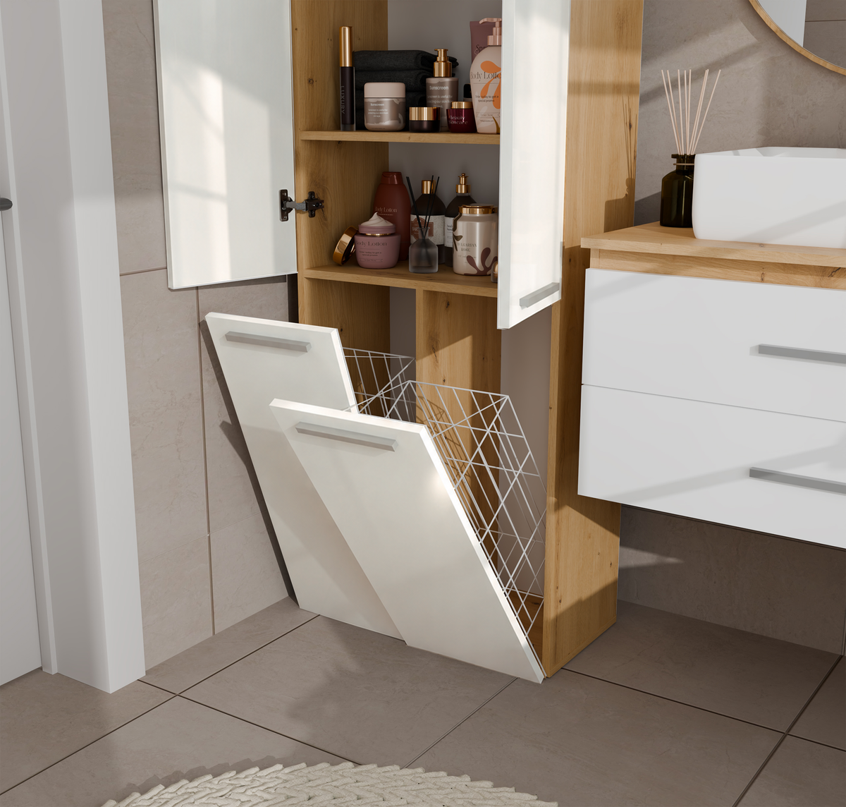 NEL 2K DD - Armoire de salle de bain 2 paniers à linge