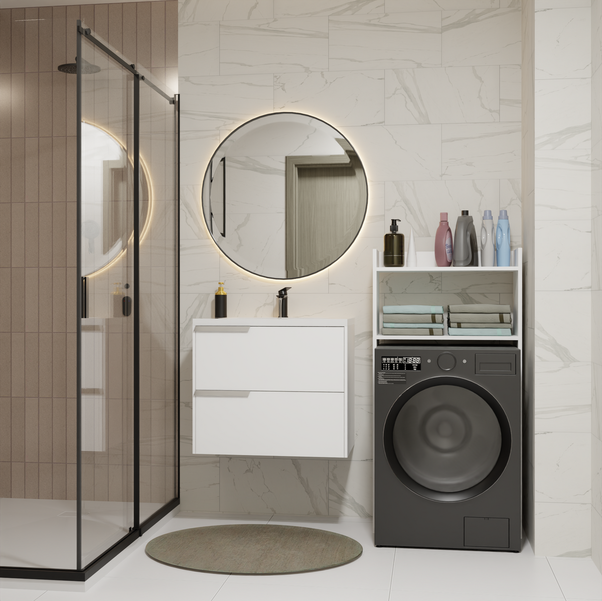 NINA NP - Meuble de salle de bain pour machine à laver, 2 étagères