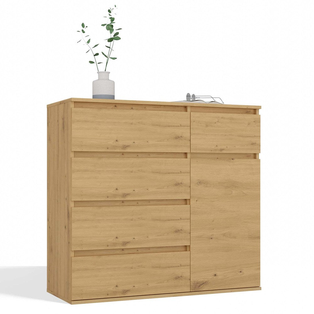 1D5S Commode - 1 porte à 5 tiroirs pour salon, chambre ou chambre d'amis