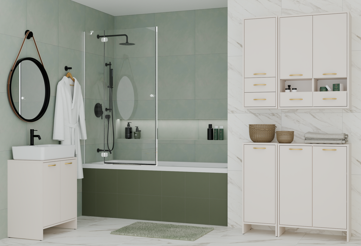 NINA W1D2S - Meuble de salle de bain 3 étagères & 2 tiroirs