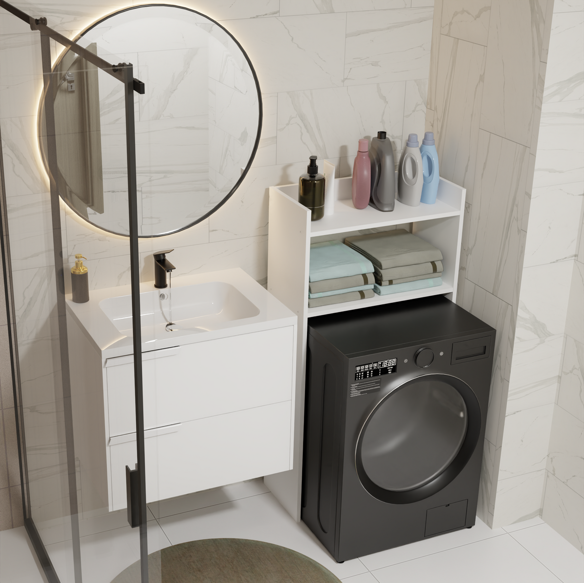 NINA NP - Meuble de salle de bain pour machine à laver, 2 étagères