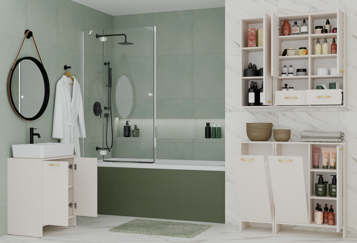 NINA 1K - Armoire de salle de bain avec panier à linge