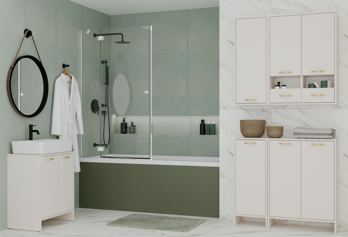 NINA 1K - Armoire de salle de bain avec panier à linge
