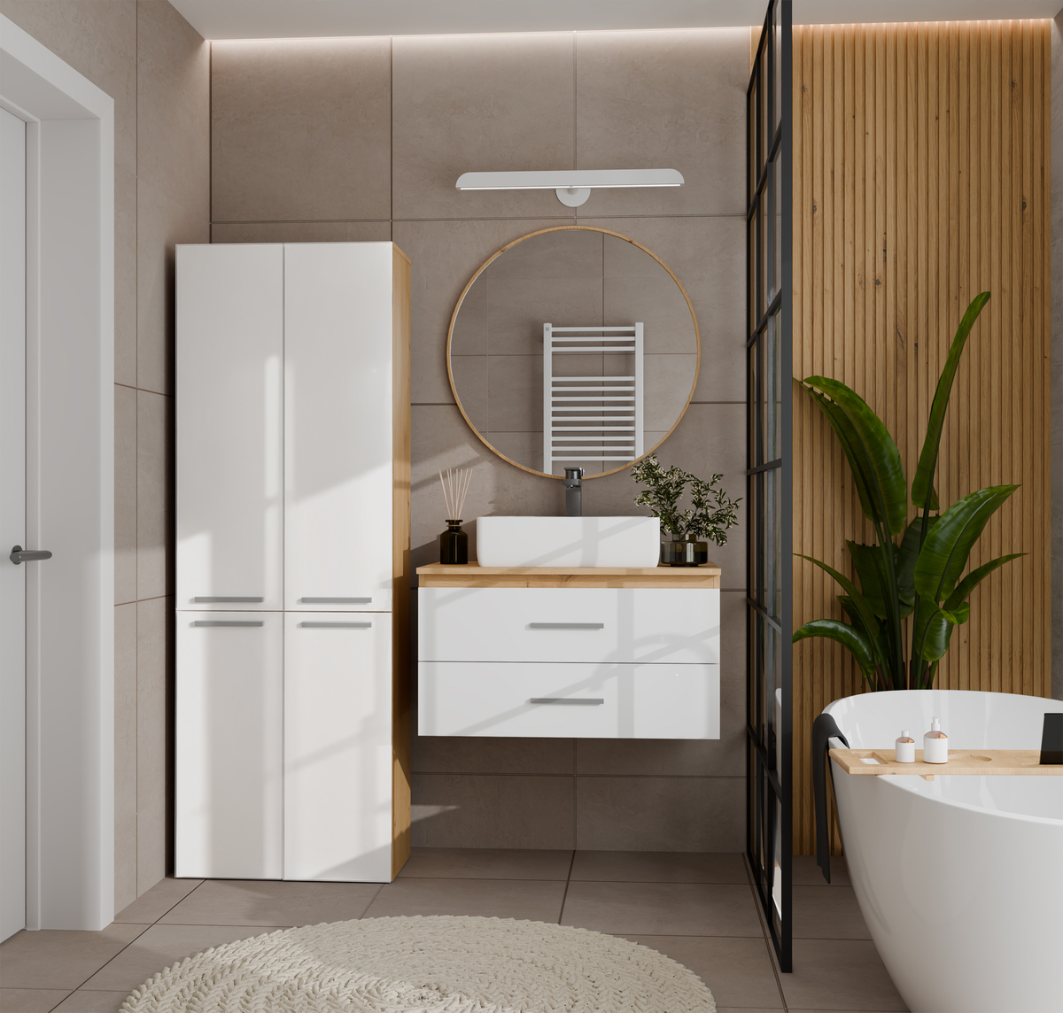NEL 1K DD - Armoire de salle de bain avec panier à linge