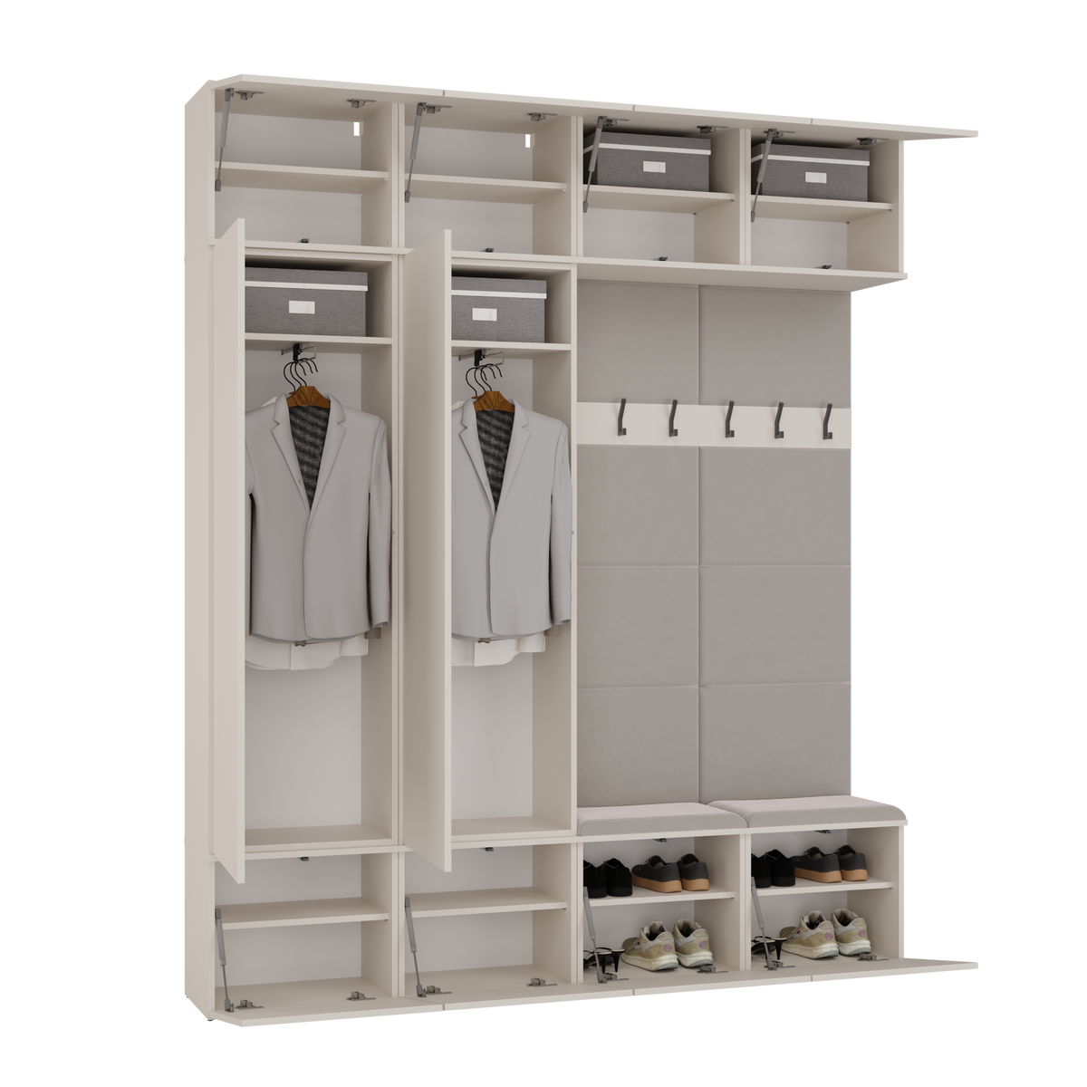 HAGA IV 2SZ2W - Ensemble d’entrée avec 2 armoires + 2 porte-manteaux 6 crochets + banc