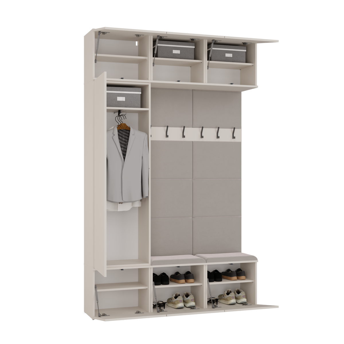 HAGA III 1 SZ2W- Ensemble d’entrée avec 1 armoire + 2 porte-manteaux 6 crochets