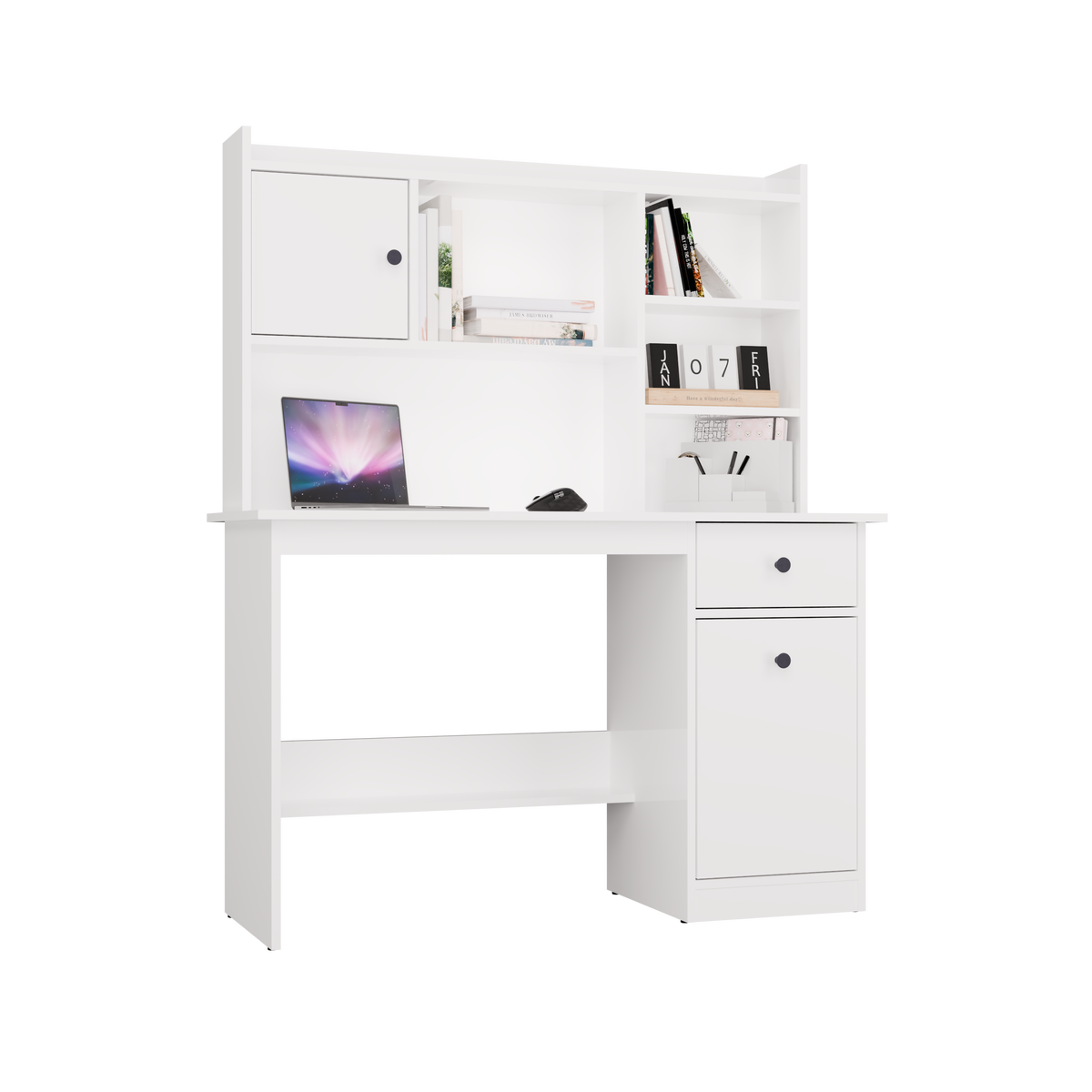 Bureau Chester avec plateau - Meuble de rangement à 1 tiroir et étagère pour salon