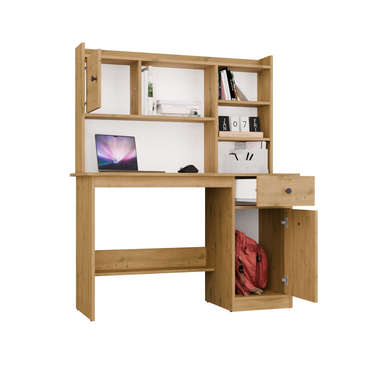 Bureau Chester avec plateau - Meuble de rangement à 1 tiroir et étagère pour salon