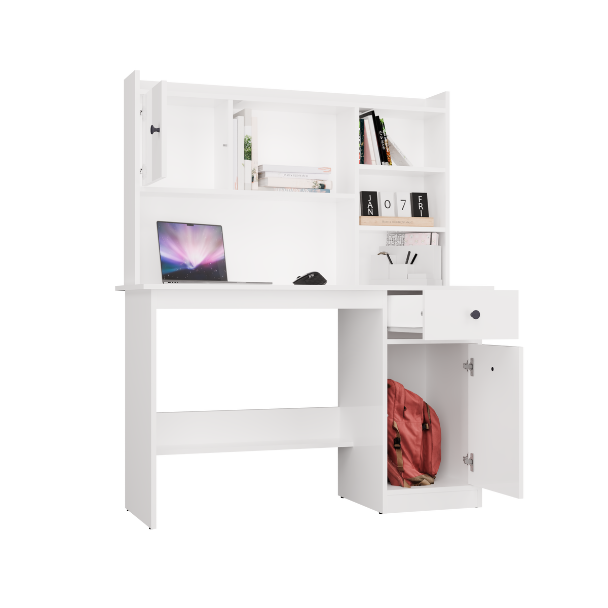 Bureau Chester avec plateau - Meuble de rangement à 1 tiroir et étagère pour salon
